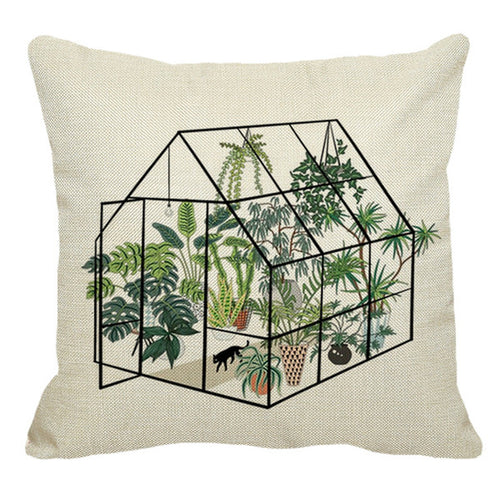Botanical Linen Throw Pillow Cover – Nordic Green Plant Cushion Cover