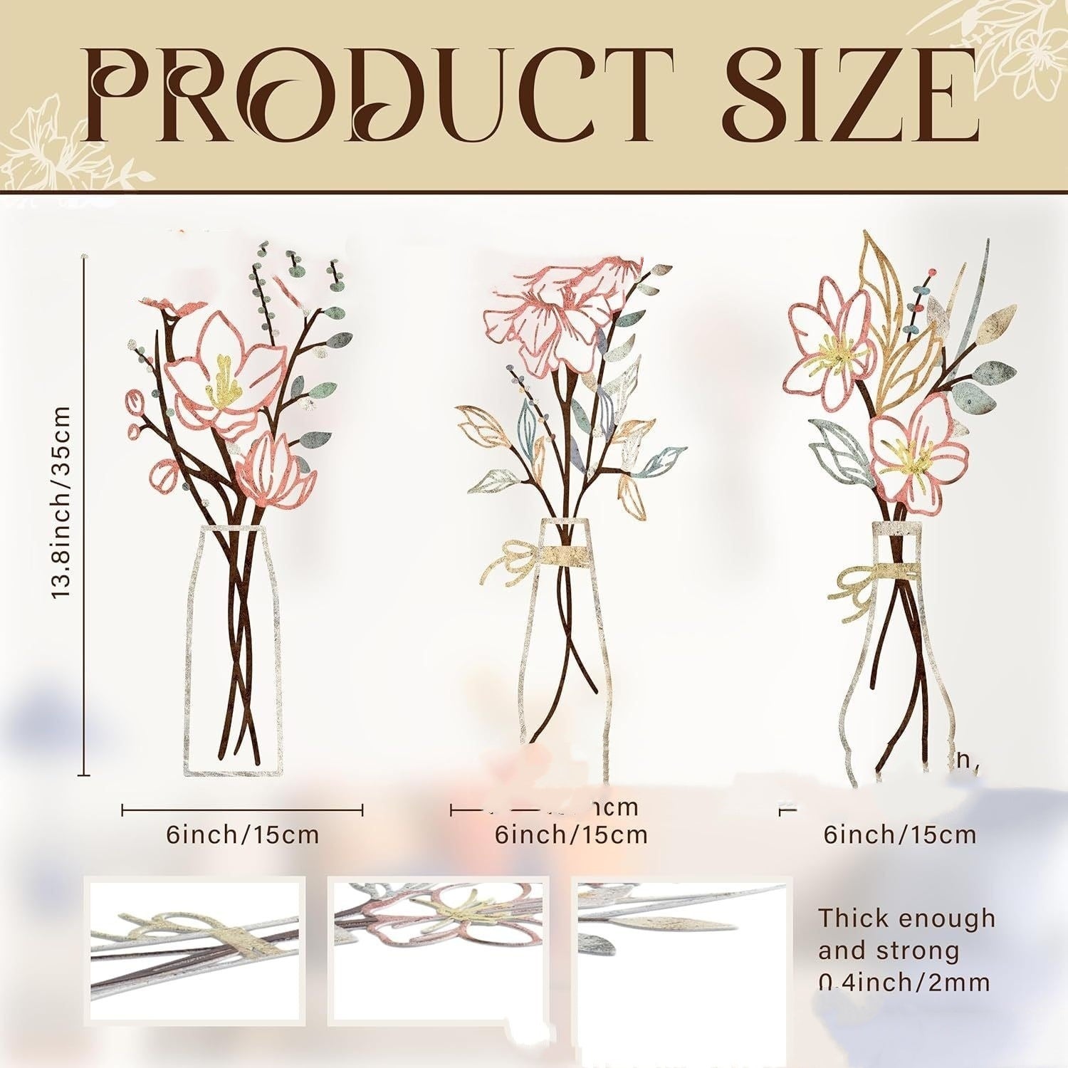 3 Pieces Metal Flowers Wall Art