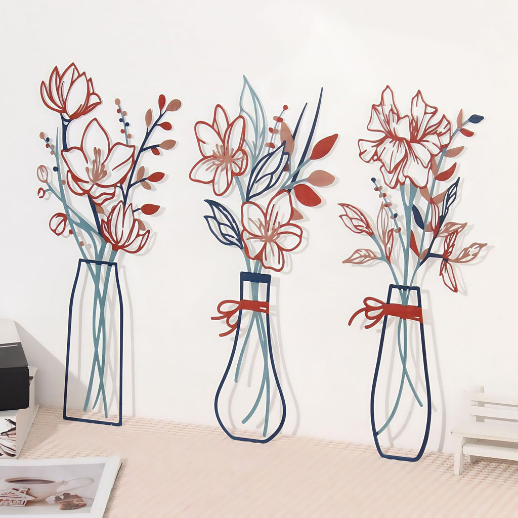 3 Pieces Metal Flowers Wall Art