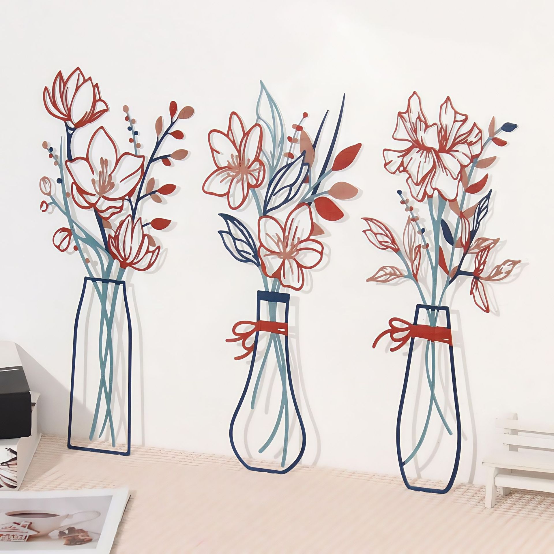3 Pieces Metal Flowers Wall Art