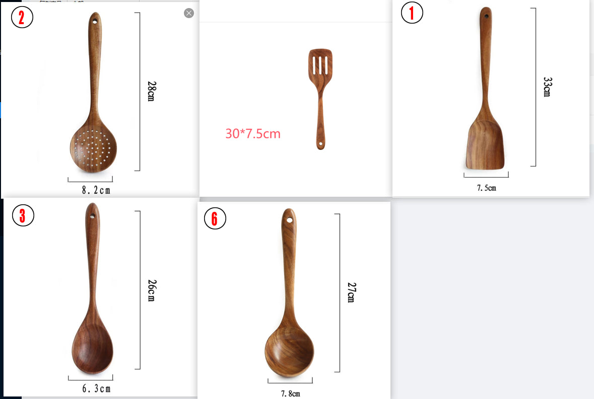 Thailand Teak Natural Wood Kitchen Tool Set