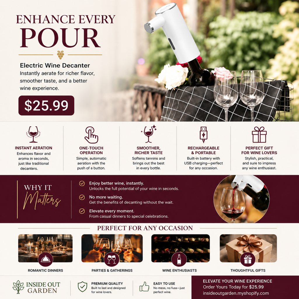 Electric Wine Aerator & Decanter – One-Touch Instant Wine Breather