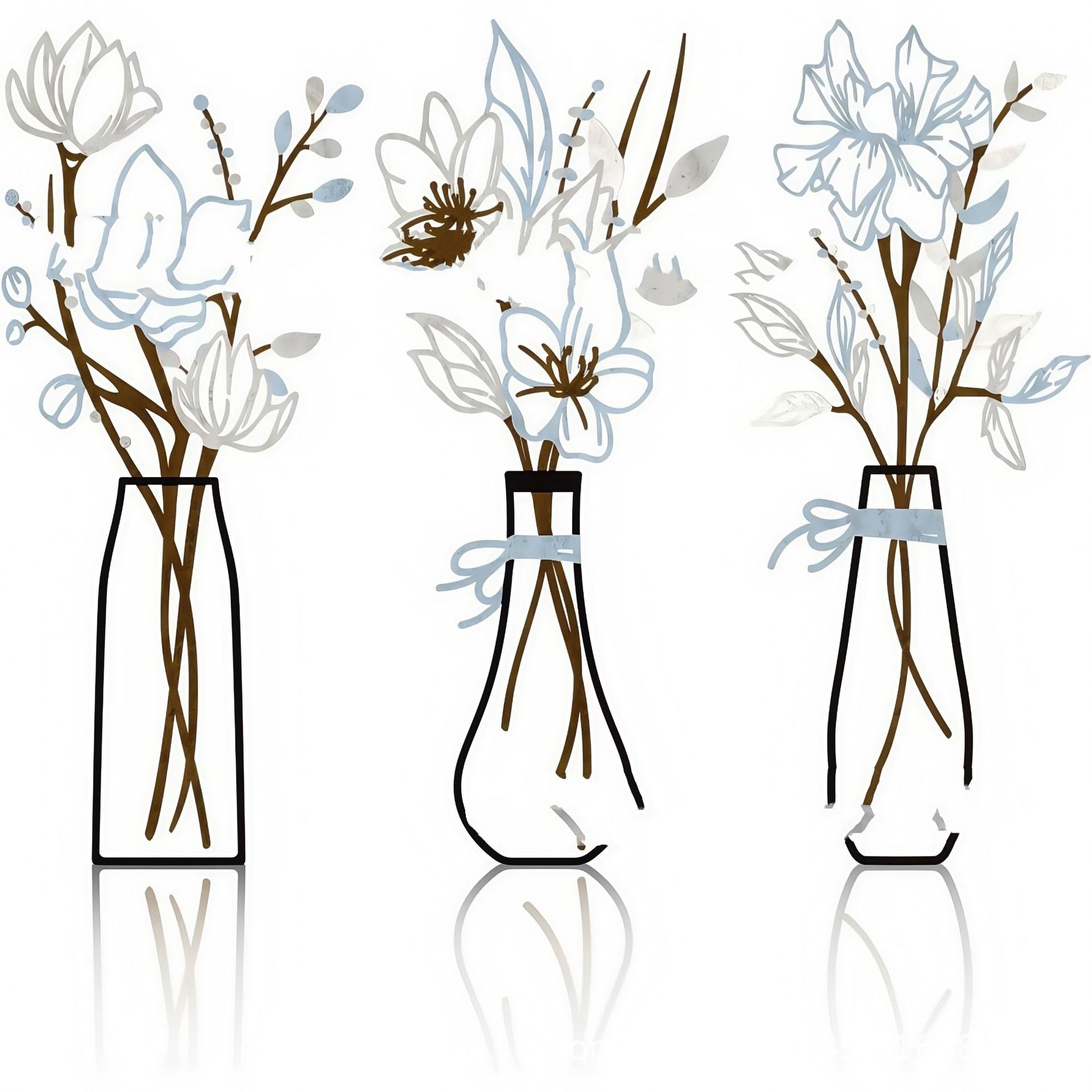 3 Pieces Metal Flowers Wall Art