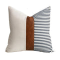 PU Leather Stitching Canvas Stripe Pillow Cover