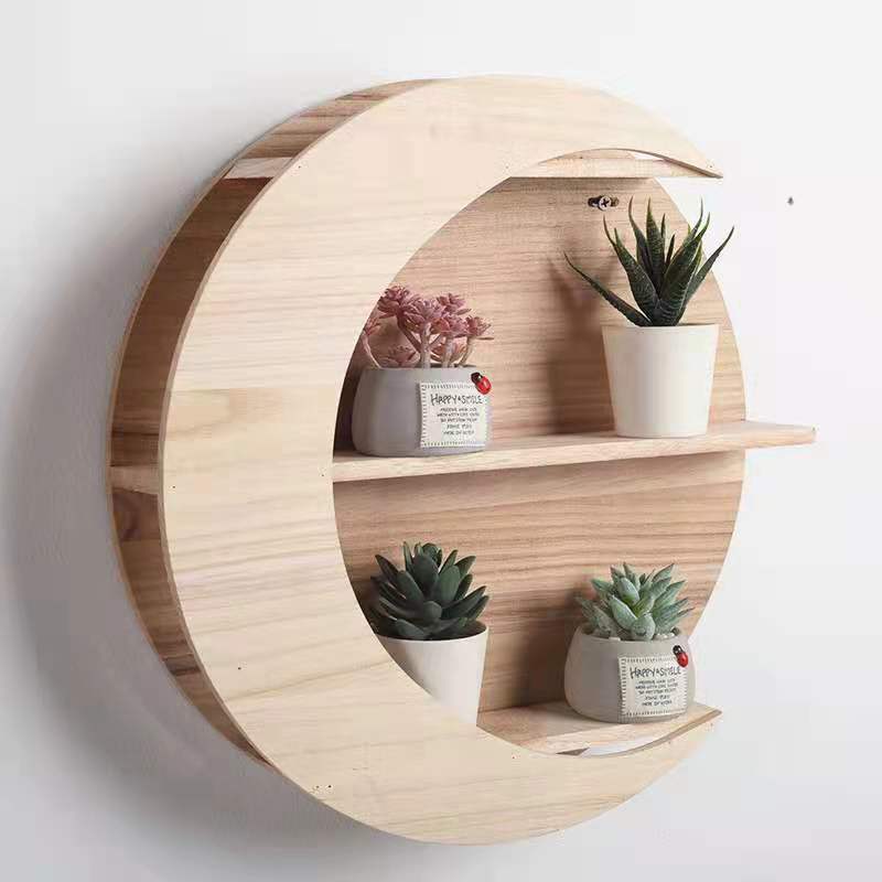 Wooden Crescent Moon Wall Shelf